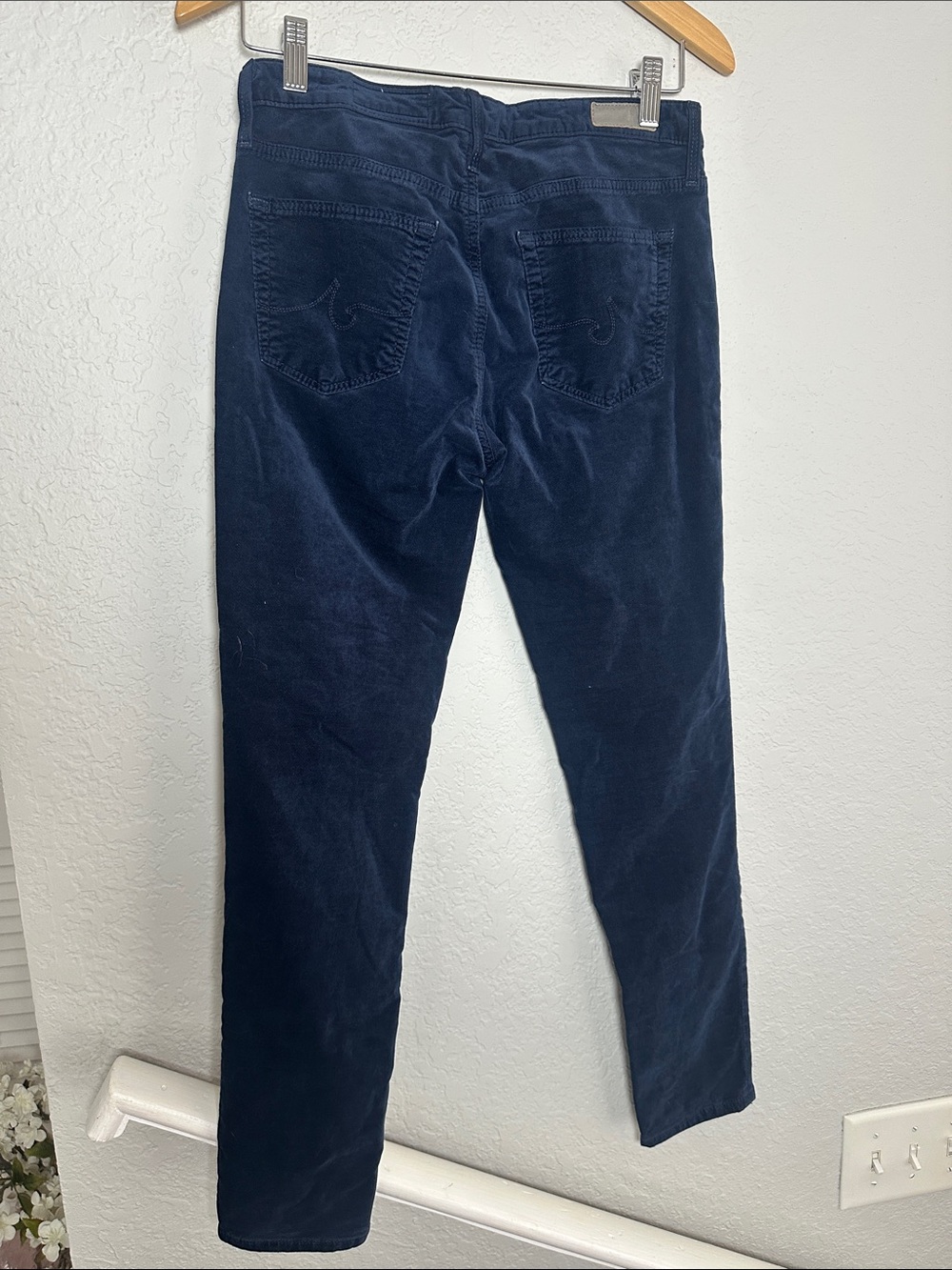 AG Adriano Goldschmied Stevie Ankle Velvet Pants Navy Blue Fall Slim Straight - Picture 6 of 7